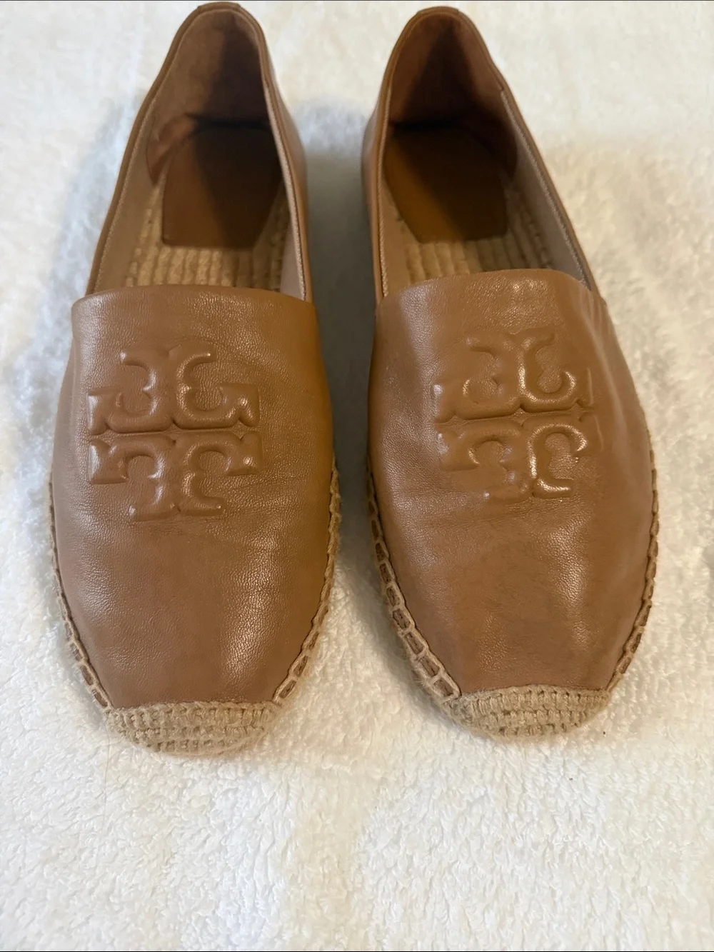 Tory Burch Tan Leather Logo Espadrille Flats
